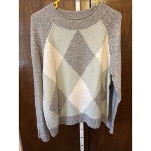 Croft & Barrow Plus Size XXL Gray & Mint Argyle Sweater W/Raglan Sleeves Preppy
